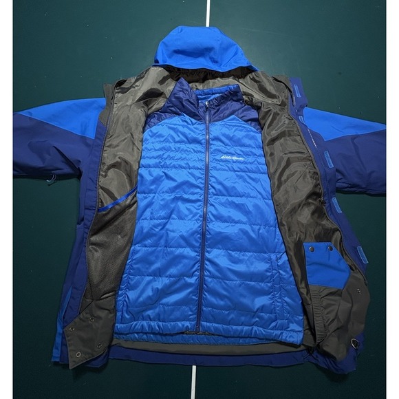 Eddie Bauer WeatherEdge Plus 3-in-1 Jacket Men's Large Blue Inside Liner Hooded